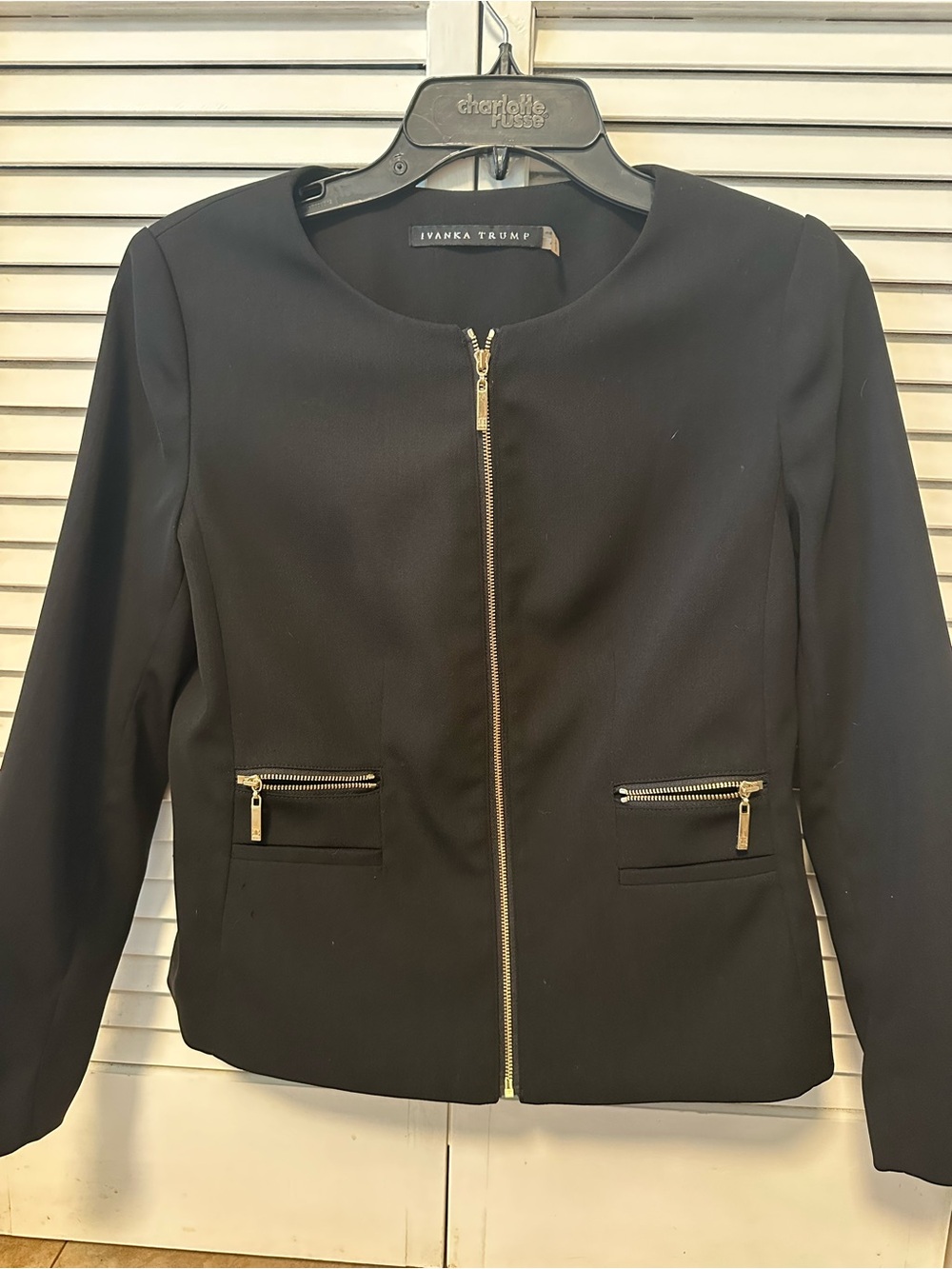 Ivanka Trump Black Zip-Front Blazer with Gold Zippers